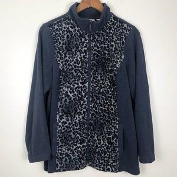 Denim & Co. Leopard Panel Fleece Sweater Jacket - Picture 2 of 5